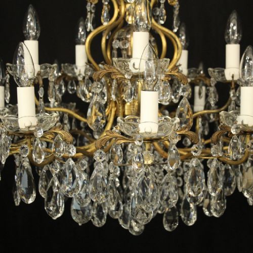 FRENCH GILDED BRASS CRYSTAL 16 LIGHT ANTIQUE CHANDELIER - ADDITIONAL PHOTO 3