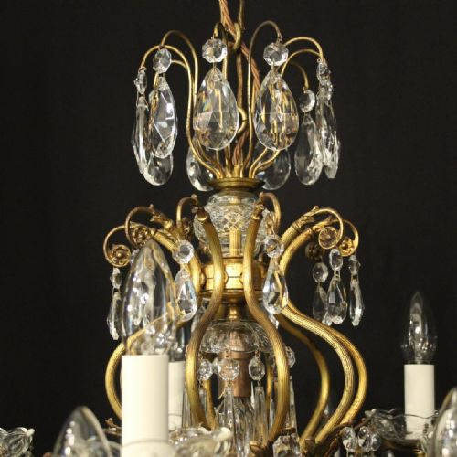 FRENCH GILDED BRASS CRYSTAL 16 LIGHT ANTIQUE CHANDELIER - ADDITIONAL PHOTO 4