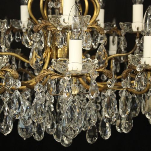 FRENCH GILDED BRASS CRYSTAL 16 LIGHT ANTIQUE CHANDELIER - ADDITIONAL PHOTO 5