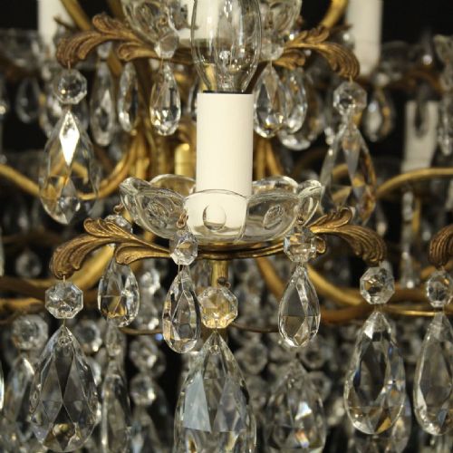 FRENCH GILDED BRASS CRYSTAL 16 LIGHT ANTIQUE CHANDELIER - ADDITIONAL PHOTO 6