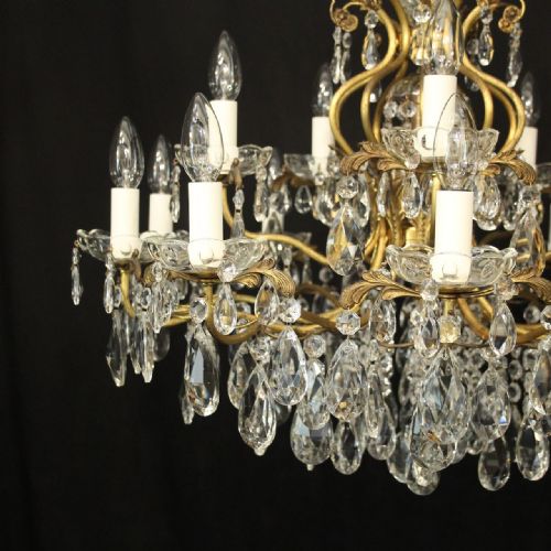 FRENCH GILDED BRASS CRYSTAL 16 LIGHT ANTIQUE CHANDELIER - ADDITIONAL PHOTO 7