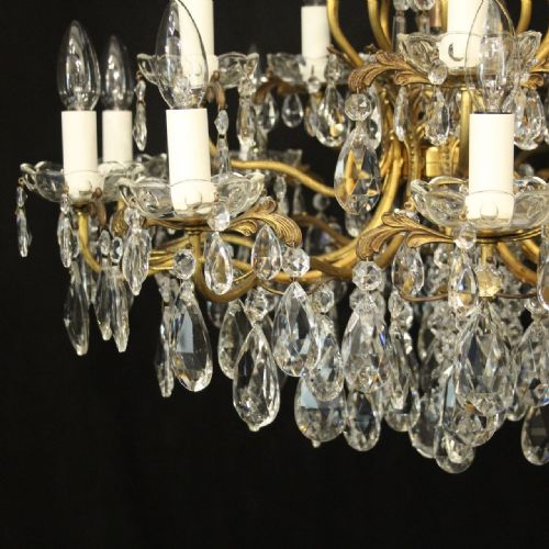 FRENCH GILDED BRASS CRYSTAL 16 LIGHT ANTIQUE CHANDELIER - ADDITIONAL PHOTO 8