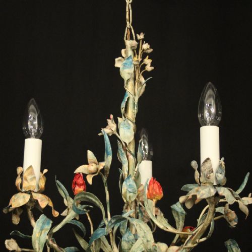 FRENCH TOLEWARE TRIPLE LIGHT ANTIQUE CHANDELIER - ADDITIONAL PHOTO 1