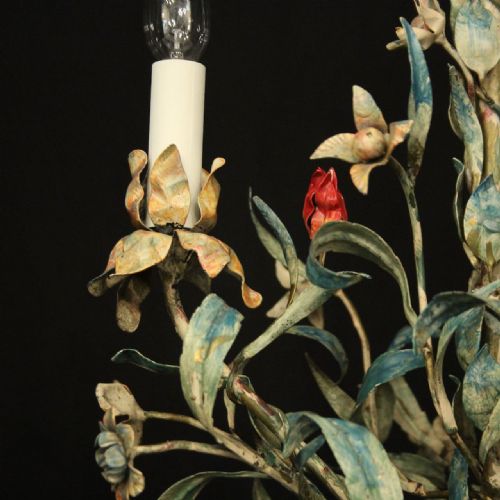 FRENCH TOLEWARE TRIPLE LIGHT ANTIQUE CHANDELIER - ADDITIONAL PHOTO 5