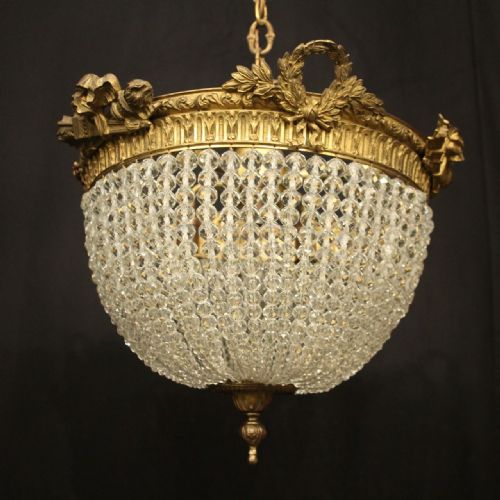 FRENCH 19TH C TRIPLE LIGHT ANTIQUE CHANDELIER - ADDITIONAL PHOTO 4