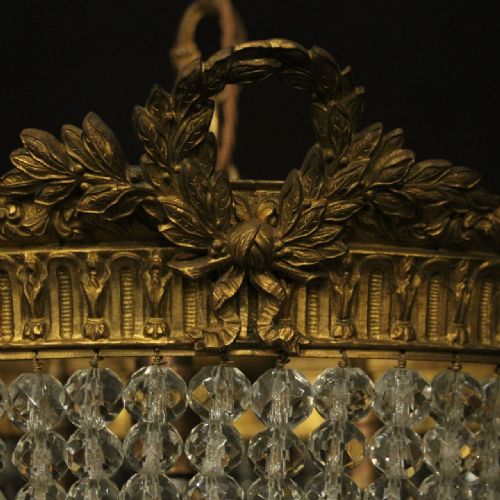 FRENCH 19TH C TRIPLE LIGHT ANTIQUE CHANDELIER - ADDITIONAL PHOTO 5