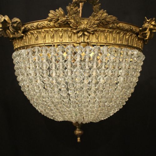 FRENCH 19TH C TRIPLE LIGHT ANTIQUE CHANDELIER - ADDITIONAL PHOTO 6