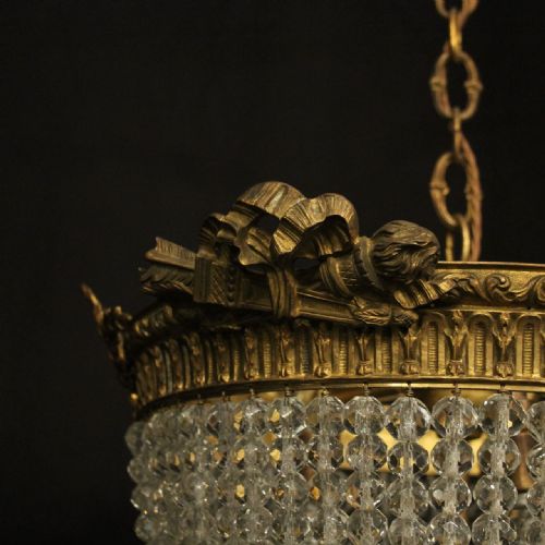 FRENCH 19TH C TRIPLE LIGHT ANTIQUE CHANDELIER - ADDITIONAL PHOTO 7