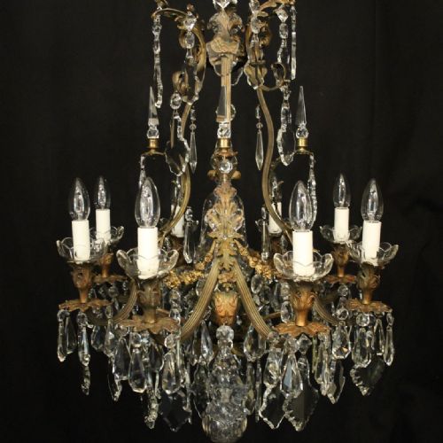 FRENCH 19TH CENTURY GILDED BRONZE CRYSTAL 9 LIGHT ANTIQUE CHANDELIER - ADDITIONAL PHOTO 1
