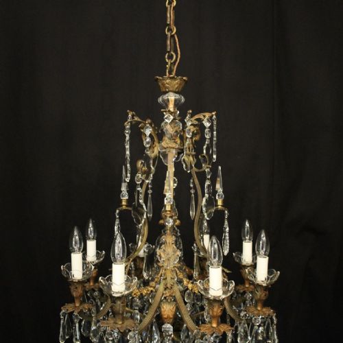 FRENCH 19TH CENTURY GILDED BRONZE CRYSTAL 9 LIGHT ANTIQUE CHANDELIER - ADDITIONAL PHOTO 2