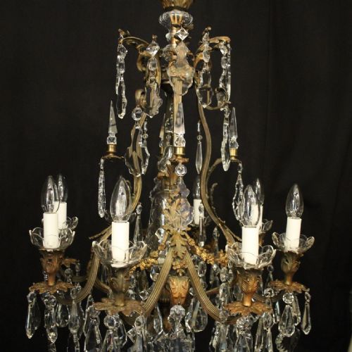 FRENCH 19TH CENTURY GILDED BRONZE CRYSTAL 9 LIGHT ANTIQUE CHANDELIER - ADDITIONAL PHOTO 3