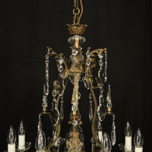 FRENCH 19TH CENTURY GILDED BRONZE CRYSTAL 9 LIGHT ANTIQUE CHANDELIER - ADDITIONAL PHOTO 4