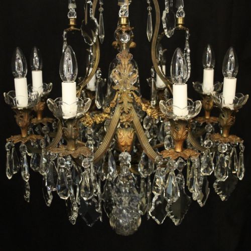 FRENCH 19TH CENTURY GILDED BRONZE CRYSTAL 9 LIGHT ANTIQUE CHANDELIER - ADDITIONAL PHOTO 5
