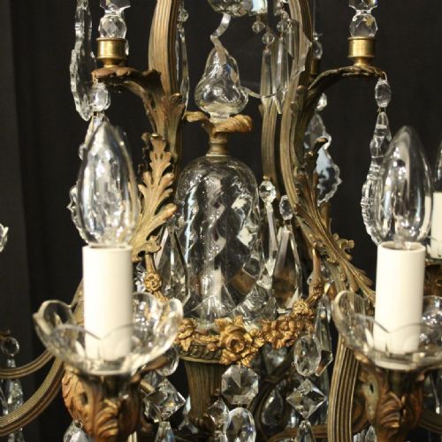 FRENCH 19TH CENTURY GILDED BRONZE CRYSTAL 9 LIGHT ANTIQUE CHANDELIER - ADDITIONAL PHOTO 6