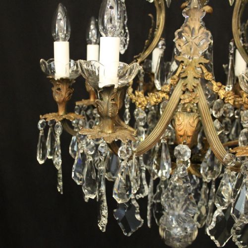 FRENCH 19TH CENTURY GILDED BRONZE CRYSTAL 9 LIGHT ANTIQUE CHANDELIER - ADDITIONAL PHOTO 7