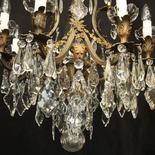 FRENCH 19TH CENTURY GILDED BRONZE CRYSTAL 9 LIGHT ANTIQUE CHANDELIER - ADDITIONAL PHOTO 8