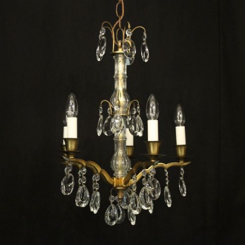 french crystal 5 light antique chandelier - CATEGORY: ANTIQUE LIGHTING - DATED 1920