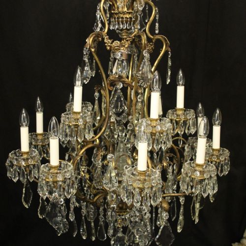 FRENCH LARGE 16 LIGHT GILDED BRONZE CRYSTAL ANTIQUE CHANDELIER - ADDITIONAL PHOTO 1