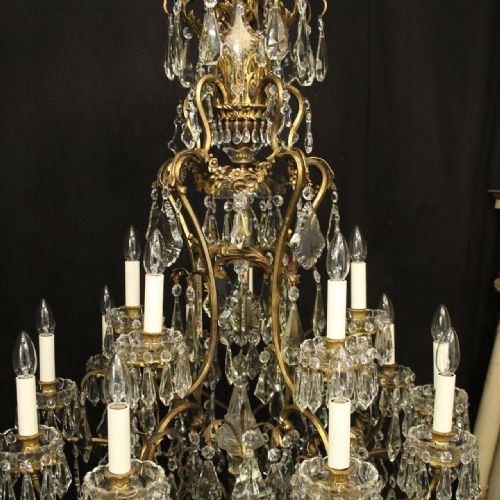 FRENCH LARGE 16 LIGHT GILDED BRONZE CRYSTAL ANTIQUE CHANDELIER - ADDITIONAL PHOTO 2