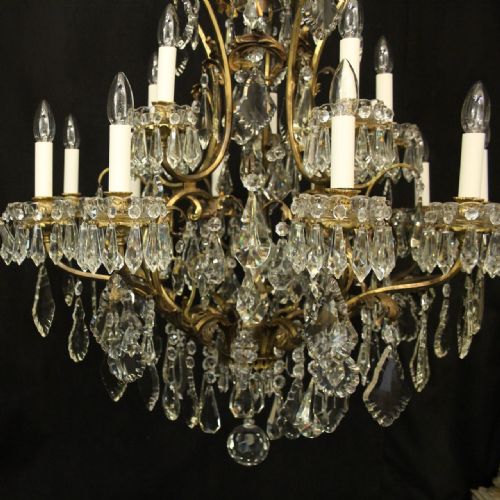 FRENCH LARGE 16 LIGHT GILDED BRONZE CRYSTAL ANTIQUE CHANDELIER - ADDITIONAL PHOTO 3