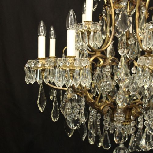 FRENCH LARGE 16 LIGHT GILDED BRONZE CRYSTAL ANTIQUE CHANDELIER - ADDITIONAL PHOTO 4