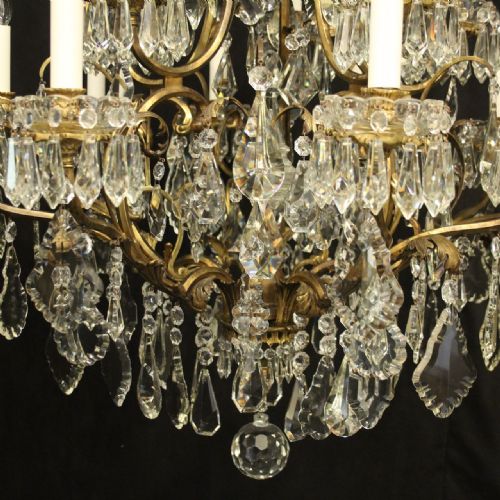 FRENCH LARGE 16 LIGHT GILDED BRONZE CRYSTAL ANTIQUE CHANDELIER - ADDITIONAL PHOTO 5