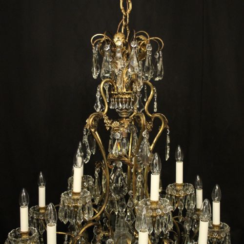 FRENCH LARGE 16 LIGHT GILDED BRONZE CRYSTAL ANTIQUE CHANDELIER - ADDITIONAL PHOTO 6