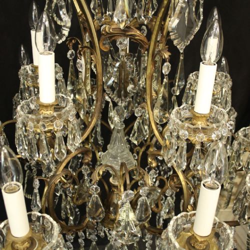 FRENCH LARGE 16 LIGHT GILDED BRONZE CRYSTAL ANTIQUE CHANDELIER - ADDITIONAL PHOTO 8
