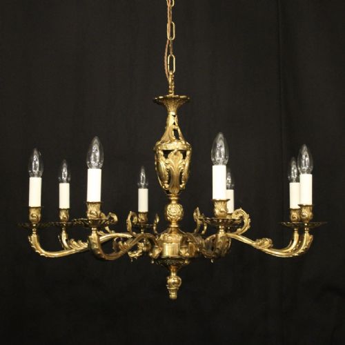 french gilded brass 8 light chandelier - CATEGORY: ANTIQUE LIGHTING - DATED 1930