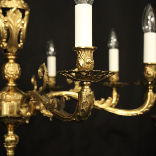 FRENCH GILDED BRASS 8 LIGHT CHANDELIER - ADDITIONAL PHOTO 3