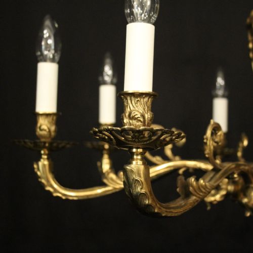FRENCH GILDED BRASS 8 LIGHT CHANDELIER - ADDITIONAL PHOTO 5