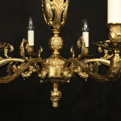 FRENCH GILDED BRASS 8 LIGHT CHANDELIER - ADDITIONAL PHOTO 6