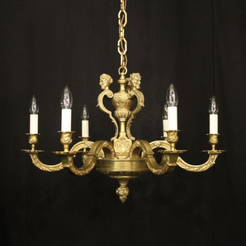 french gilded bronze 6 light antique chandelier - CATEGORY: ANTIQUE LIGHTING - DATED 1900