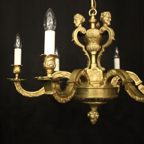 FRENCH GILDED BRONZE 6 LIGHT ANTIQUE CHANDELIER - ADDITIONAL PHOTO 1