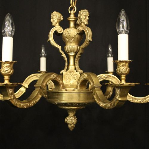 FRENCH GILDED BRONZE 6 LIGHT ANTIQUE CHANDELIER - ADDITIONAL PHOTO 2