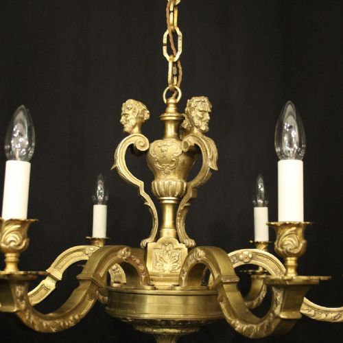FRENCH GILDED BRONZE 6 LIGHT ANTIQUE CHANDELIER - ADDITIONAL PHOTO 4
