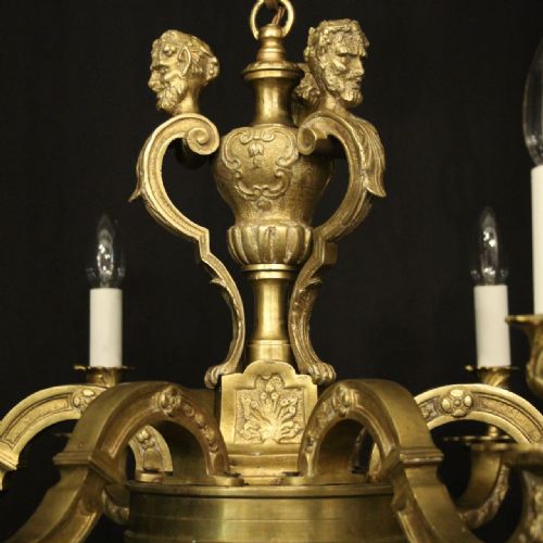 FRENCH GILDED BRONZE 6 LIGHT ANTIQUE CHANDELIER - ADDITIONAL PHOTO 5
