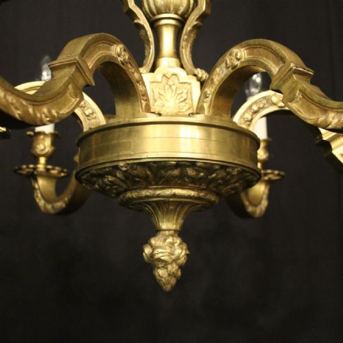 FRENCH GILDED BRONZE 6 LIGHT ANTIQUE CHANDELIER - ADDITIONAL PHOTO 6