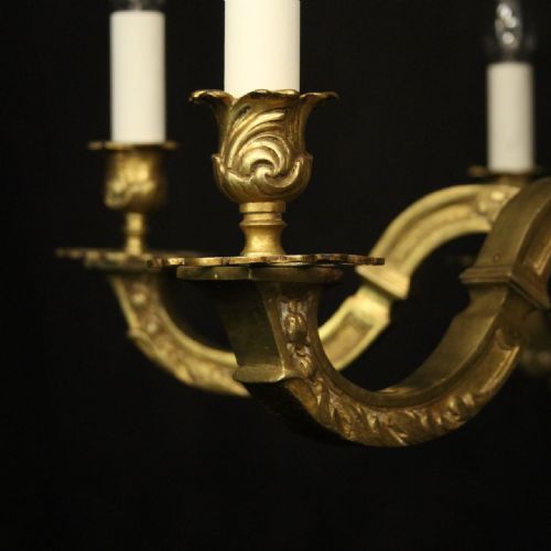 FRENCH GILDED BRONZE 6 LIGHT ANTIQUE CHANDELIER - ADDITIONAL PHOTO 7