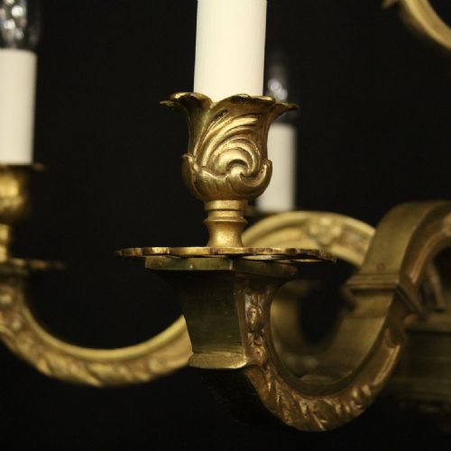 FRENCH GILDED BRONZE 6 LIGHT ANTIQUE CHANDELIER - ADDITIONAL PHOTO 8