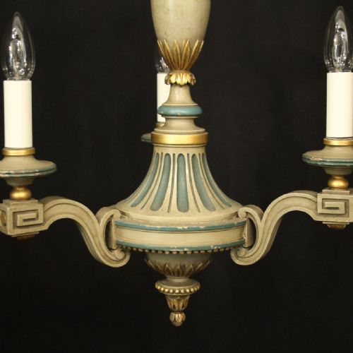 FRENCH POLYCHROME WOOD TRIPLE LIGHT CHANDELIER - ADDITIONAL PHOTO 1