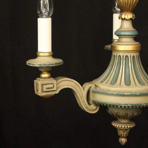 FRENCH POLYCHROME WOOD TRIPLE LIGHT CHANDELIER - ADDITIONAL PHOTO 2