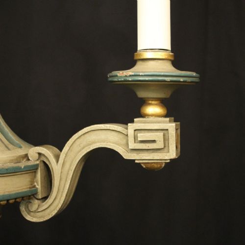 FRENCH POLYCHROME WOOD TRIPLE LIGHT CHANDELIER - ADDITIONAL PHOTO 3