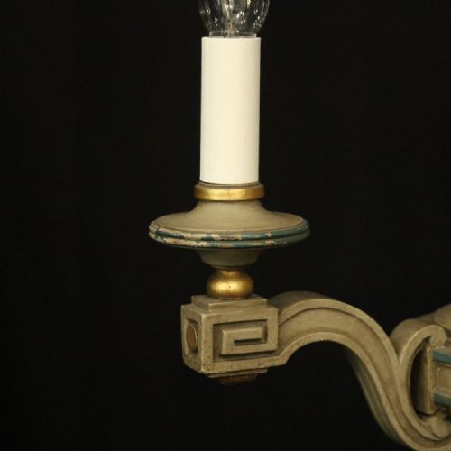 FRENCH POLYCHROME WOOD TRIPLE LIGHT CHANDELIER - ADDITIONAL PHOTO 4