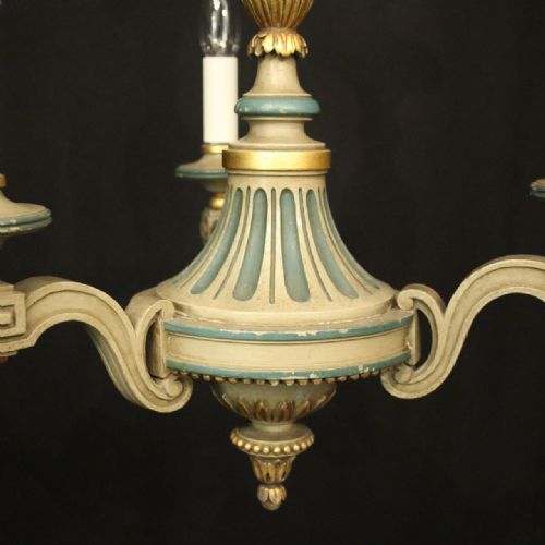 FRENCH POLYCHROME WOOD TRIPLE LIGHT CHANDELIER - ADDITIONAL PHOTO 5