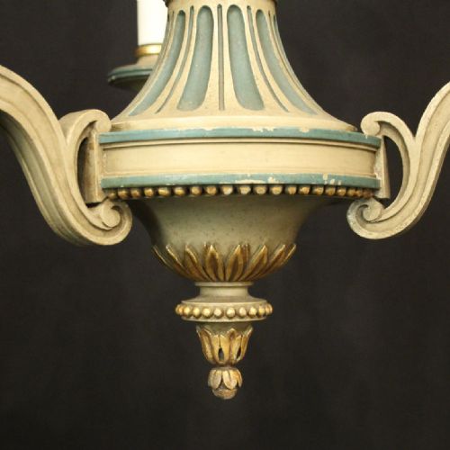 FRENCH POLYCHROME WOOD TRIPLE LIGHT CHANDELIER - ADDITIONAL PHOTO 6