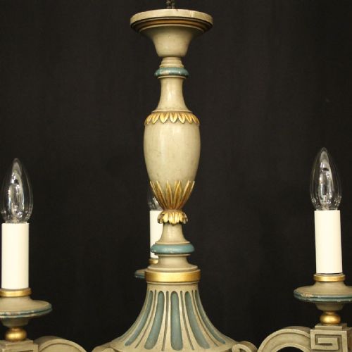 FRENCH POLYCHROME WOOD TRIPLE LIGHT CHANDELIER - ADDITIONAL PHOTO 7