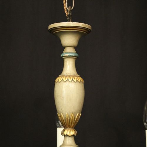 FRENCH POLYCHROME WOOD TRIPLE LIGHT CHANDELIER - ADDITIONAL PHOTO 8