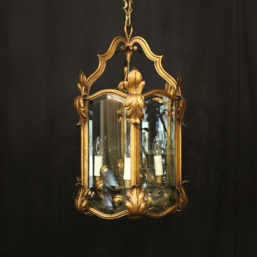 french gilded toleware 4 light antique lantern - CATEGORY: ANTIQUE LIGHTING - DATED 1930