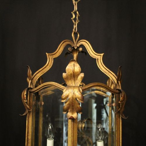 FRENCH GILDED TOLEWARE 4 LIGHT ANTIQUE LANTERN - ADDITIONAL PHOTO 1